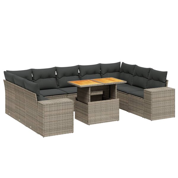 vidaXL Salon de jardin avec coussins 10 Pièces gris résine tressée