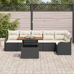 vidaXL Ensemble de canapé de jardin avec coussin 7 Pièces Noir et crème