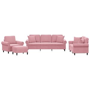 vidaXL Ensemble de canapés 4 Pièces avec coussins rose velours
