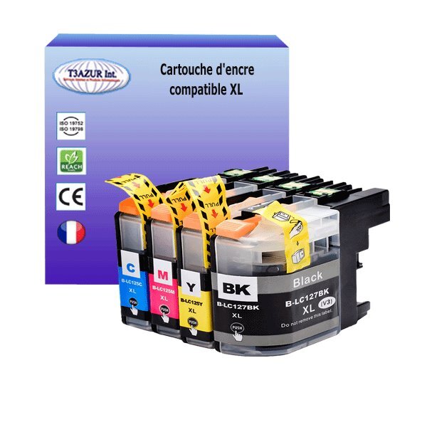 T3AZUR- Lot de 4 Cartouches compatibles avec Brother LC127XL  LC125XL