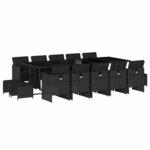 vidaXL Ensemble à manger de jardin 15 Pièces coussins noir résine tressée