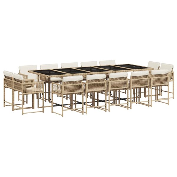 vidaXL Ensemble à manger de jardin et coussins 15 Pièces beige