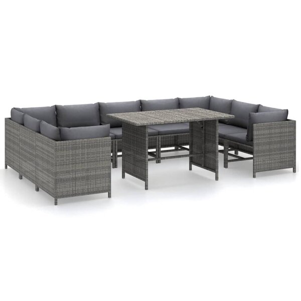 vidaXL Salon de jardin 10 Pièces avec coussins Résine tressée Gris