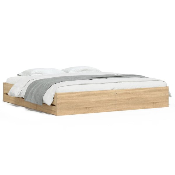 vidaXL Cadre de lit avec tiroirs sans matelas chêne sonoma 160x200 cm