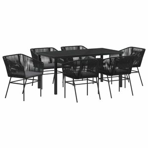 vidaXL Ensemble de salle à manger pour jardin avec coussin 7 Pièces Noir