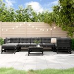 vidaXL Salon de jardin 8 Pièces avec coussins noir bois massif