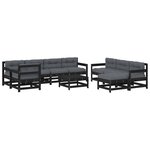 vidaXL Salon de jardin 10 Pièces avec coussins noir bois massif