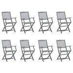 vidaXL Chaises pliables d'extérieur lot de 8 et coussins Bois d'acacia