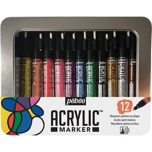 Boite Metal 12 Marqueurs Acrylic Pointe 1 2 mm  Coloris Assortis PÉBÉO