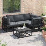 vidaXL Ensemble de canapé de jardin avec coussin 4 Pièces Noir Aluminium