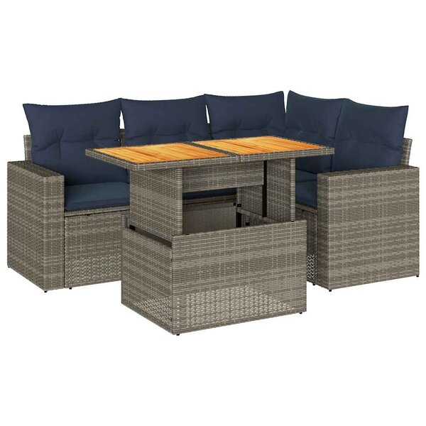 vidaXL Salon de jardin 5 Pièces avec coussins gris résine tressée