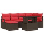 vidaXL Ensemble de canapé de jardin 7 Pièces Marron et rouge Poly rotin