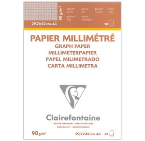 Bloc papier vélin millimétré encollé A3 50F 90g CLAIREFONTAINE
