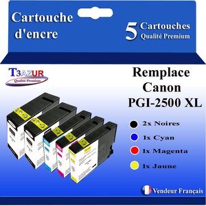T3AZUR -5x Cartouches compatibles avec Canon PGI2500XL PGI-2500 XL pour Canon Maxify IB4050 IB4150 MB5050 MB5150 MB5155 MB5350 MB5450 MB5455