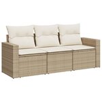 vidaXL Salon de jardin avec coussins 3 Pièces beige résine tressée