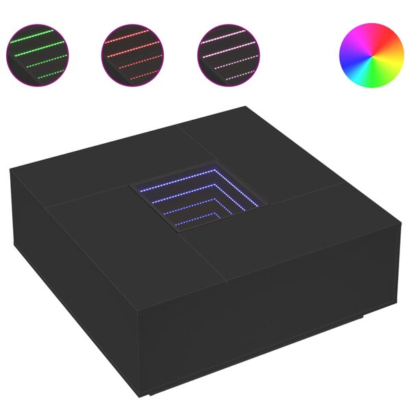 vidaXL Table basse avec LED infini noir 100x100x40 cm
