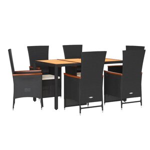 vidaXL Ensemble à manger de jardin coussins 7Pièces Noir Résine tressée