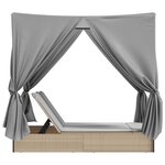 vidaXL Chaise longue double avec toit et rideaux beige résine tressée