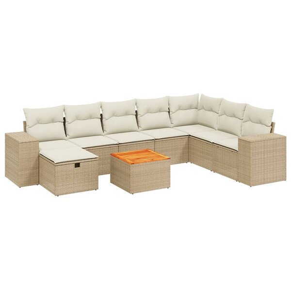vidaXL Salon de jardin avec coussins 9 Pièces beige résine tressée
