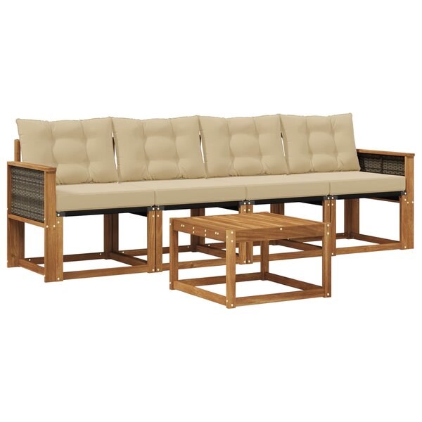 vidaXL Ensemble de canapés d'extérieur 5 pc Naturel et Beige