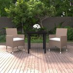 vidaXL Ensemble à manger de jardin coussins 3 Pièces Résine tressée Verre