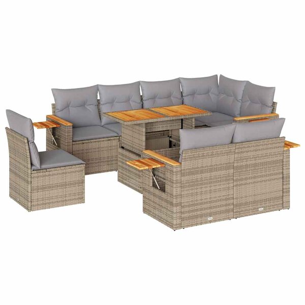 vidaXL Salon de jardin avec coussins 9 Pièces beige résine tressée acacia