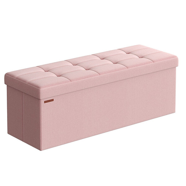 Banc de rangement pliable pouf coffre bout de lit banquette 110 x 38 x 38 cm tissu façon lin charge 300 kg pour entrée chambre salon rose 12_0004156