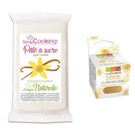 Pâte à sucre blanche 250 g arôme vanille + paillettes dorées - La Poste