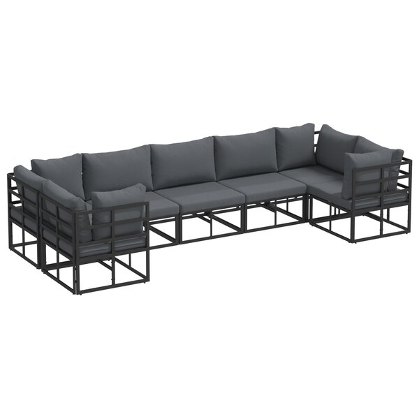 vidaXL Ensemble de canapé de jardin 7 Pièces Noir Aluminium