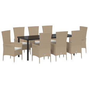 vidaXL Ensemble de salle à manger de jardin 9 Pièces Beige Noir