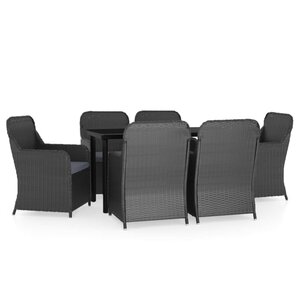 vidaXL Ensemble à manger de jardin avec coussins 7 Pièces Noir