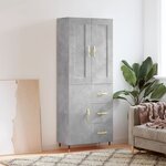 vidaXL Buffet haut Gris béton 69 5x34x180 cm Bois d'ingénierie