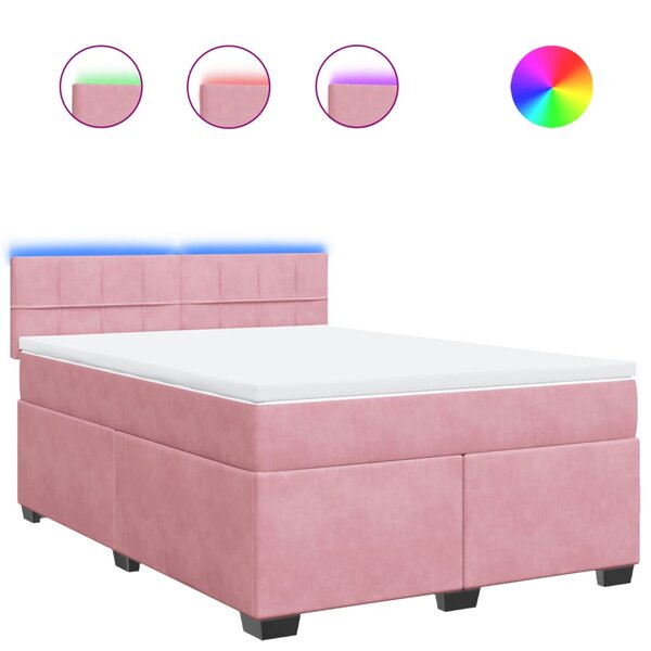 vidaXL Sommier à lattes de lit avec matelas Rose 140x190 cm Velours