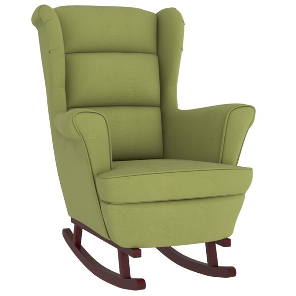 vidaXL Fauteuil à bascule et pieds en bois d'hévéa Vert clair Velours