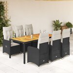 vidaXL Ensemble de bistro de jardin 7 Pièces coussins noir poly rotin