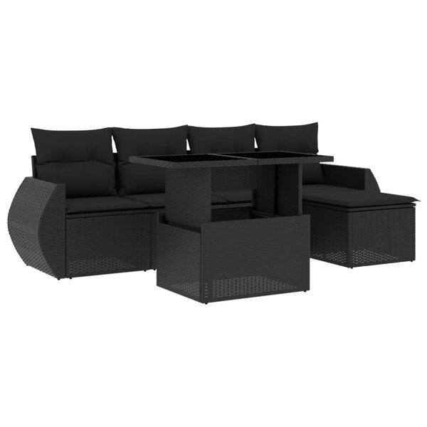 vidaXL Salon de jardin 6 Pièces avec coussins noir résine tressée