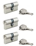 THIRARD - Lot de 3 cylindres de serrure double entrée STD  30x30mm  s'entrouvrant  nickel 3 clés/cylindre