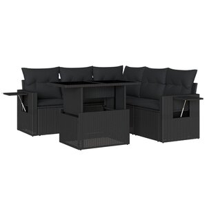 vidaXL Salon de jardin 6 Pièces avec coussins noir résine tressée