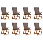 Chaises de jardin inclinables vidaXL avec coussins - 8 pièces en bois de teck massif