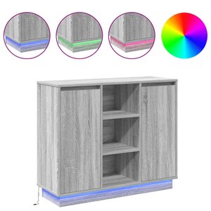 vidaXL Buffet LED Gris Sonoma 90 x 32 x 75 cm Bois d'ingénierie