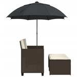 vidaXL Canapé de jardin 2 places et parasol et tabourets marron rotin