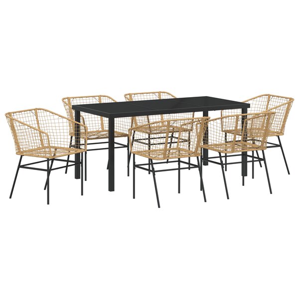 vidaXL Set de salle à manger de jardin 7 pièces en poly rattan marron