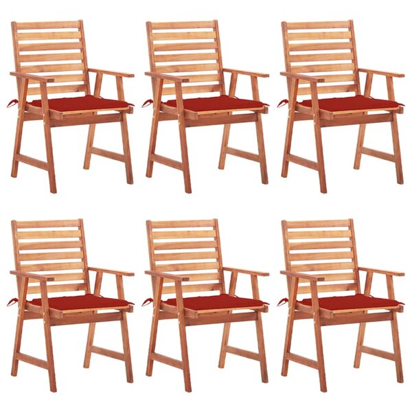 vidaXL Chaises à dîner d'extérieur 6 Pièces avec coussins Acacia massif