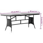 vidaXL Table de jardin noir 170x80x74 cm résine tressée