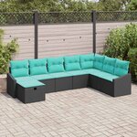 vidaXL Ensemble de canapé de jardin avec coussin 8 Pièces Noir Poly rotin