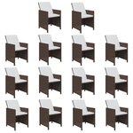 vidaXL Ensemble à dîner de jardin coussins 19Pièces Résine tressée Marron