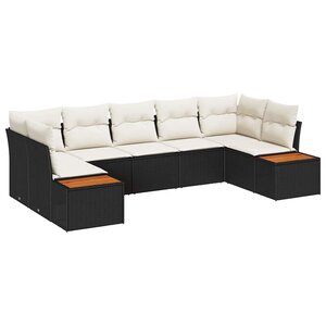 vidaXL Ensemble de canapé de jardin avec coussin 7 Pièces Noir et crème