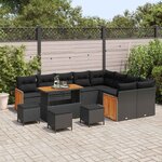 vidaXL Ensemble de canapé de jardin avec coussin 13 Pièces Noir
