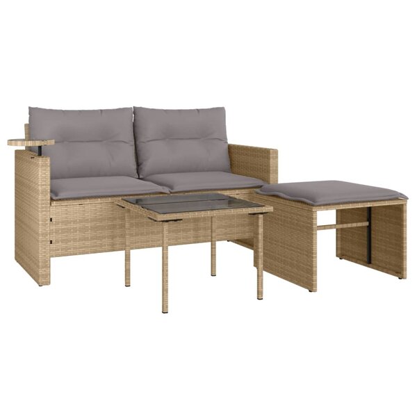 vidaXL Salon de jardin avec coussins 3 Pièces beige résine tressée