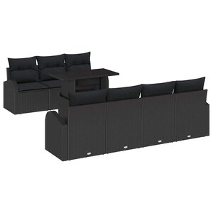 vidaXL Ensemble de canapé de jardin avec coussin 8 Pièces Noir Poly rotin